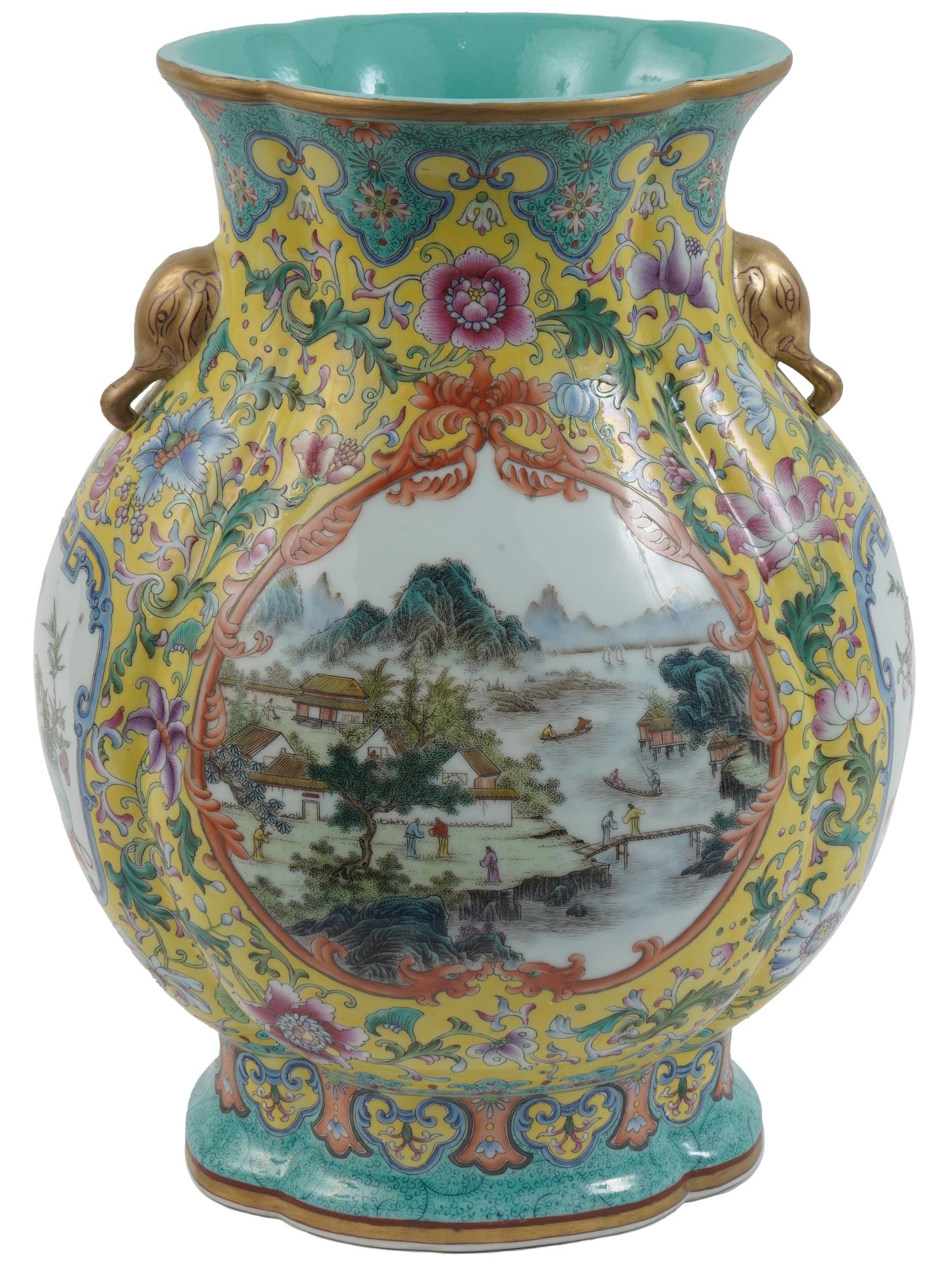 ANTIQUE CHINESE PORCELAIN YELLOW GROUND HU VASE PIC-0